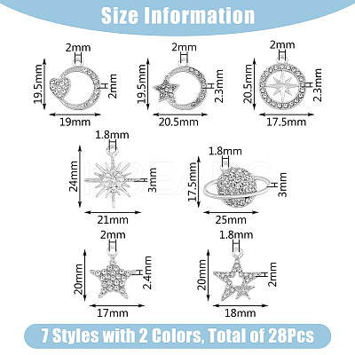 28Pcs 14 Style Alloy Rhinestone Pendants ALRI-FH0001-19-1