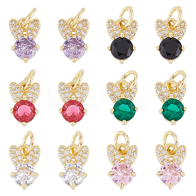 12PCS 6Colors Brass Micro Pave Cubic Zirconia Charms KK-DC0003-72-1