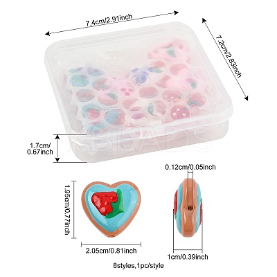 8Pcs 8 Colors Painted Glass Beads Enamel Beads Heart with Fruit LAMP-FS0001-51-1