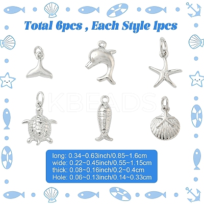 6Pcs 6 Styles Rack Plating Brass Charms KK-YW0003-94-1