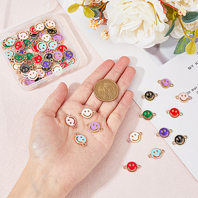 64Pcs 8 Colors Alloy Enamel Connector Charms ENAM-FH0001-63-1
