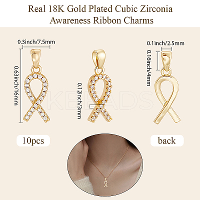 10Pcs Brass Micro Pave Cubic Zirconia Pendants KK-BBC0019-34-1