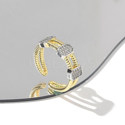 Brass Micro Pave Clear Cubic Zirconia Cuff Finger Rings for Women RJEW-B112-09GP-1