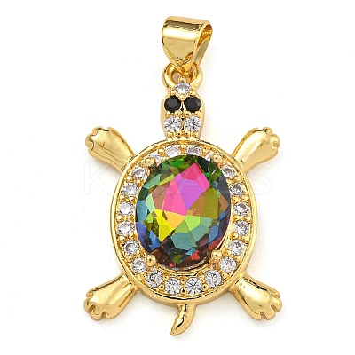 Tortoise Rack Plating Brass Micro Pave Cubic Zirconia Charms KK-G513-78A-02G-1