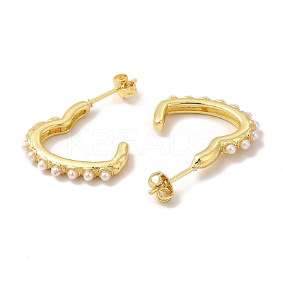 Rack Plating Brass Heart Stud Earrings with Plastic Imitation Pearl Beaded for Women EJEW-G342-17G-1