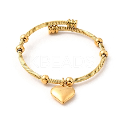 Ion Plating(IP) 304 Stainless Steel Heart Charms Cuff Bangle BJEW-P283-07G-1