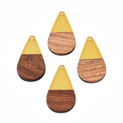 Transparent Resin & Walnut Wood Pendants RESI-N025-030-C08-1