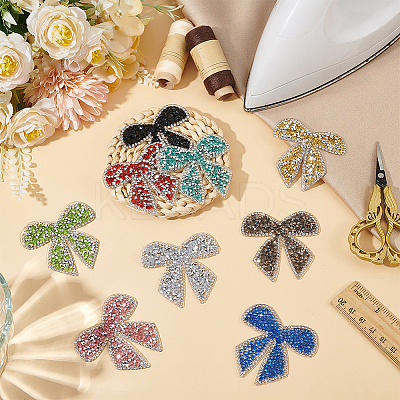 9Pcs 9 Colors Bowknot Hotfix Rhinestone (Hot Melt Adhesive On The Back) DIY-FG0006-12-1