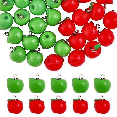 36Pcs 2 Colors Opaque Apple Resin Charms RESI-CA0001-54-1