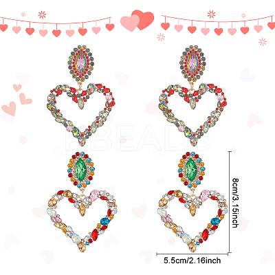 2 Pairs 2 Colors Rhinestone Hollow Out Heart Dangle Stud Earrings EJEW-FI0001-13-1