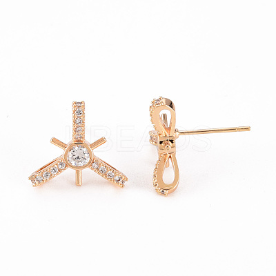 Brass Micro Pave Clear Cubic Zirconia Stud Earrings Findings KK-T062-119G-NF-1