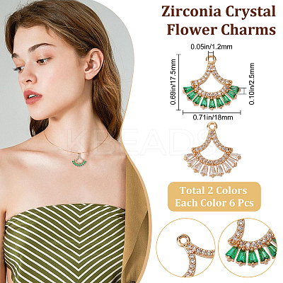 12Pcs 2 Colors Brass Micro Pave Clear & Green Cubic Zirconia Pendants KK-BBC0001-91-1
