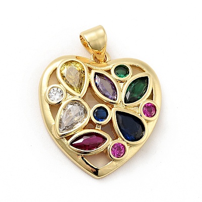 Rack Plating Brass Micro Pave Colorful Cubic Zirconia Pendants X-ZIRC-F129-40G-1