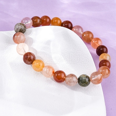 Natural Red Quartz Round Beaded Stretch Bracelets for Men Women BJEW-G743-01D-1