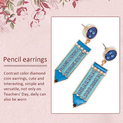4 Pairs 4 Colors Alloy Enamel Pencil Dangle Stud Earrings for Teachers' Day EJEW-AN0004-86-1