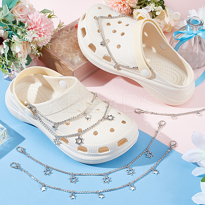 6Pcs 3 Style Alloy Rhinestone Shoe Chains FIND-CP0001-38-1