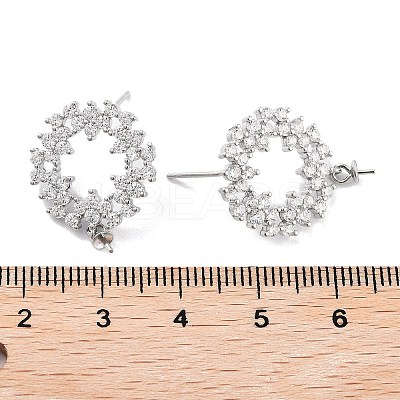 Donut Rhodium Plated 925 Sterling Silver Cubic Zirconia Stud Earring Findings EJEW-B038-16P-1