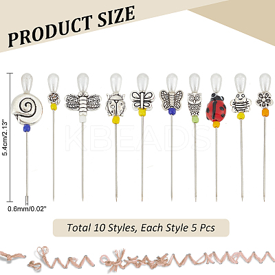 50Pcs 10 Style Garden Theme Iron Head Pins DIY-AB00027-1
