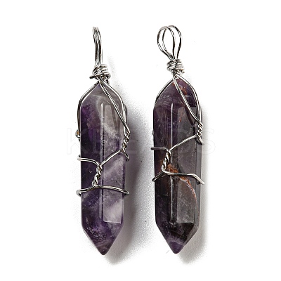Natural Amethyst Double Terminal Pointed Pendants G-H308-05P-03-1