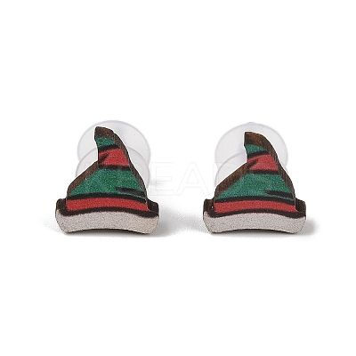 Christmas Theme Wood Stud Earrings EJEW-U016-06P-03-1