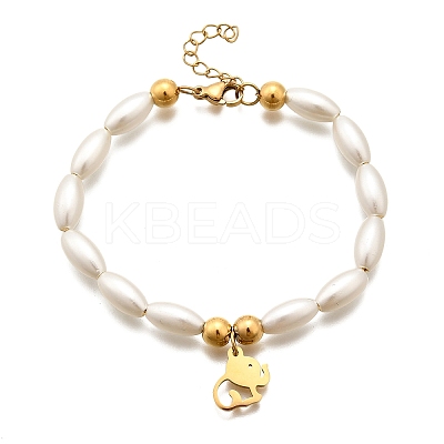 304 Stainless Steel Elephant Charm Bracelets for Women BJEW-C098-13G-1