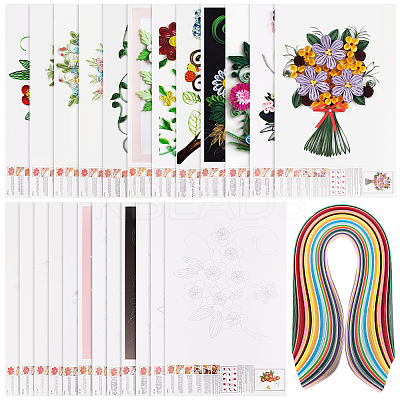 Flower/Bird Pattern Cardboard DIY Paper Quilling Tools Drawings Sample Cards DIY-GA0006-36-1