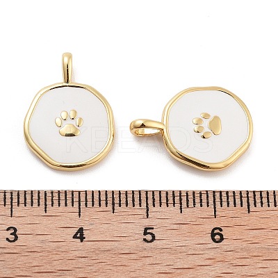Flat Round with Paw Print Pattern Rack Plating Brass Enamel Pendants X-KK-G512-12G-1