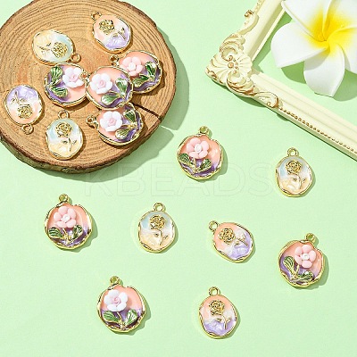 16Pcs 4 Styles Rack Plating Alloy Enamel Pendants ENAM-YW0005-70-1