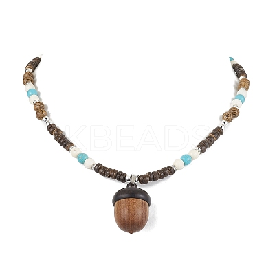 Natural Wenge Wood Pendant Necklaces NJEW-JN04791-02-1