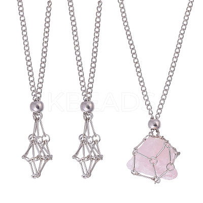 3Pcs 301 Stainless Steel Cable Chains Macrame Pouch Empty Stone Holder for Pendant Necklaces Making MAK-CA0001-18P-1