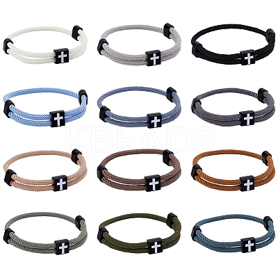 12Pcs 12 Colors Braided Rope Polyester Cord Bracelets BJEW-WR0001-05-1