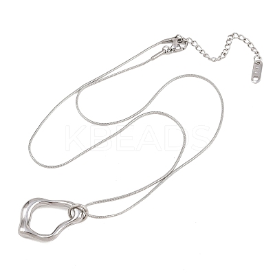 304 Stainless Steel Hollow Irregular Teardrop Pendant Round Snake Chain Necklaces for Women NJEW-G188-01P-1
