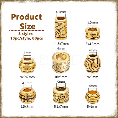 80Pcs 8 Styles Tibetan Style European Beads DIY-NB0012-43F-1