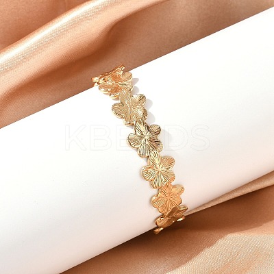 304 Stainless Steel Flower Open Cuff Bangles for Women BJEW-M316-01G-1