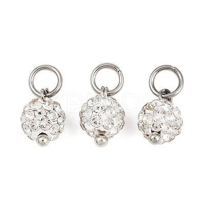 Round Handmade Polymer Clay Rhinestone Charms PALLOY-JF04456-1