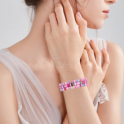 15Pcs Handmade Polymer Clay Beads Stretch Bracelets for Women BJEW-SW001597-1