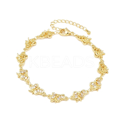 Brass Micro Pave Clear Cubic Zirconia Link Chain Bracelets for Women BJEW-A090-10E-G-1