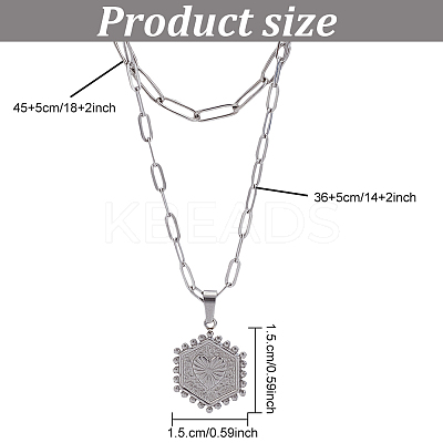 4Pcs 4 Style Stainless Steel Hexagon with Initial Letter A Pendant Necklaces Set NJEW-AN0001-08-1