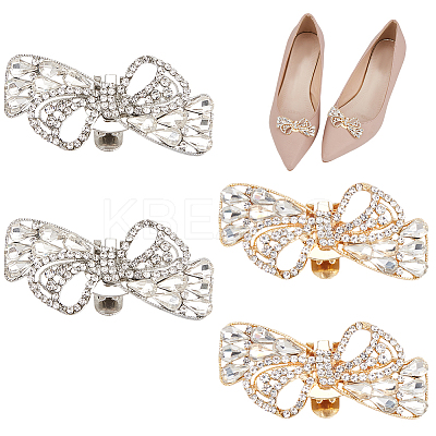 4Pcs 2 Colors Bowknot Alloy Rhinestone Shoe Decorations FIND-CP0002-27-1