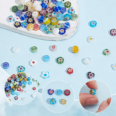 120Pcs 5 Styles Handmade Millefiori Glass Bead Strands LAMP-AR0001-33-1