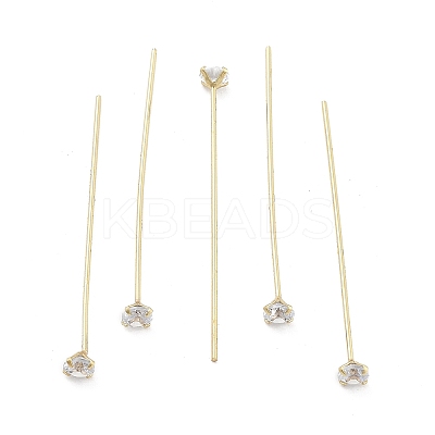 Brass Micro Pave Clear Cubic Zirconia Head Pins KK-M306-09G-04-1