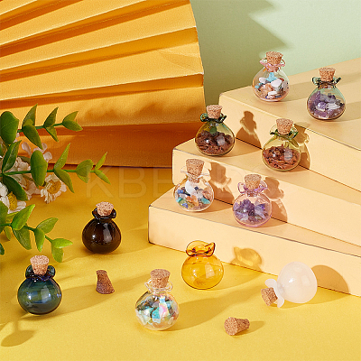 11Pcs 11 Colors Lucky Bag Shape Glass Cork Bottles Ornament AJEW-DR0001-01-1