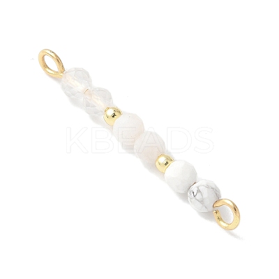 Faceted Round Natural Quartz Crystal & Howlite & Rainbow Moonstone Beaded Connector Charms PALLOY-JF03530-05-1