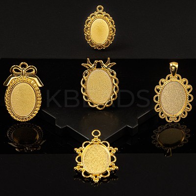 5Pcs 5 Style Alloy Pendant Cabochon Settings FIND-FS0001-05G-1