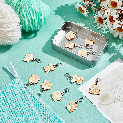 Wood Mushroom House Pendant Locking Stitch Markers HJEW-NB00121-1