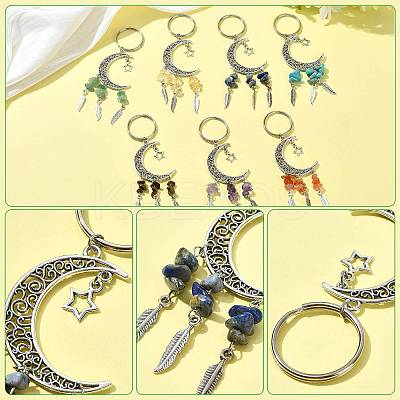 7Pcs 7 Colors Alloy Moon with Star Pendant Keychains KEYC-FS00045-1