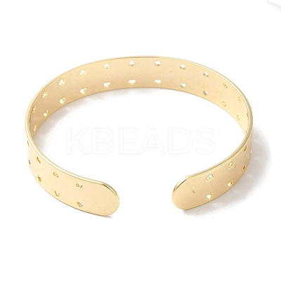 Brass Hollow Heart Open Cuff Bangles for Women BJEW-U003-04G-1
