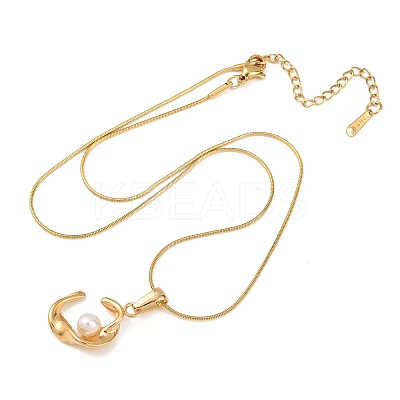 304 Stainless Steel with Acrylic Imitation Pearl Pendant Necklaces NJEW-H088-05B-G-1