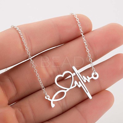 201 Stainless Steel Stethoscope Heartbeat Pendant Necklaces for Women WG4E3E7-02-1