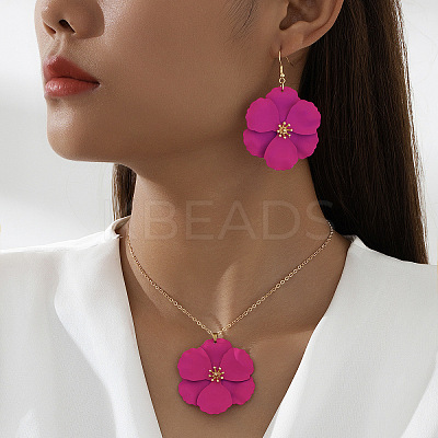Flower Alloy Enamel Pendant Necklace & Dangle Earring FS-WG56F9D-01-1